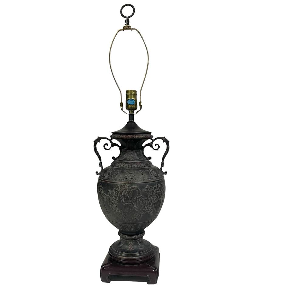 Vintage Neoclassical Bronze Urn Table Lamp Hollywood Regency French 29”